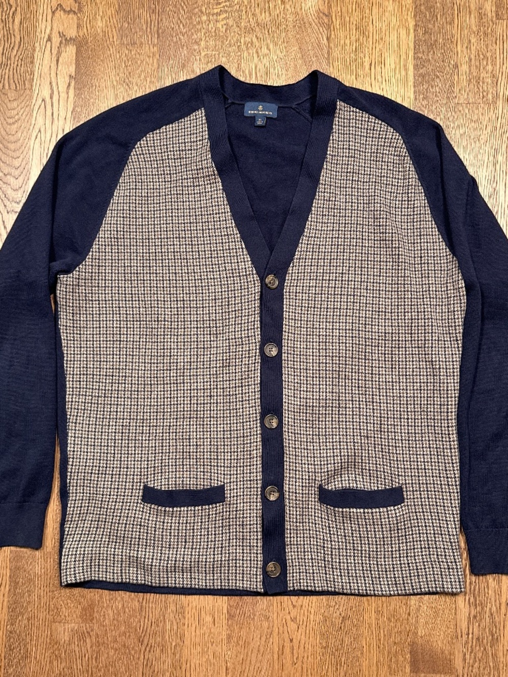 Brooks Brothers Cashmere Cotton Houndstooth Knit Cardigan Sweater Mens XL